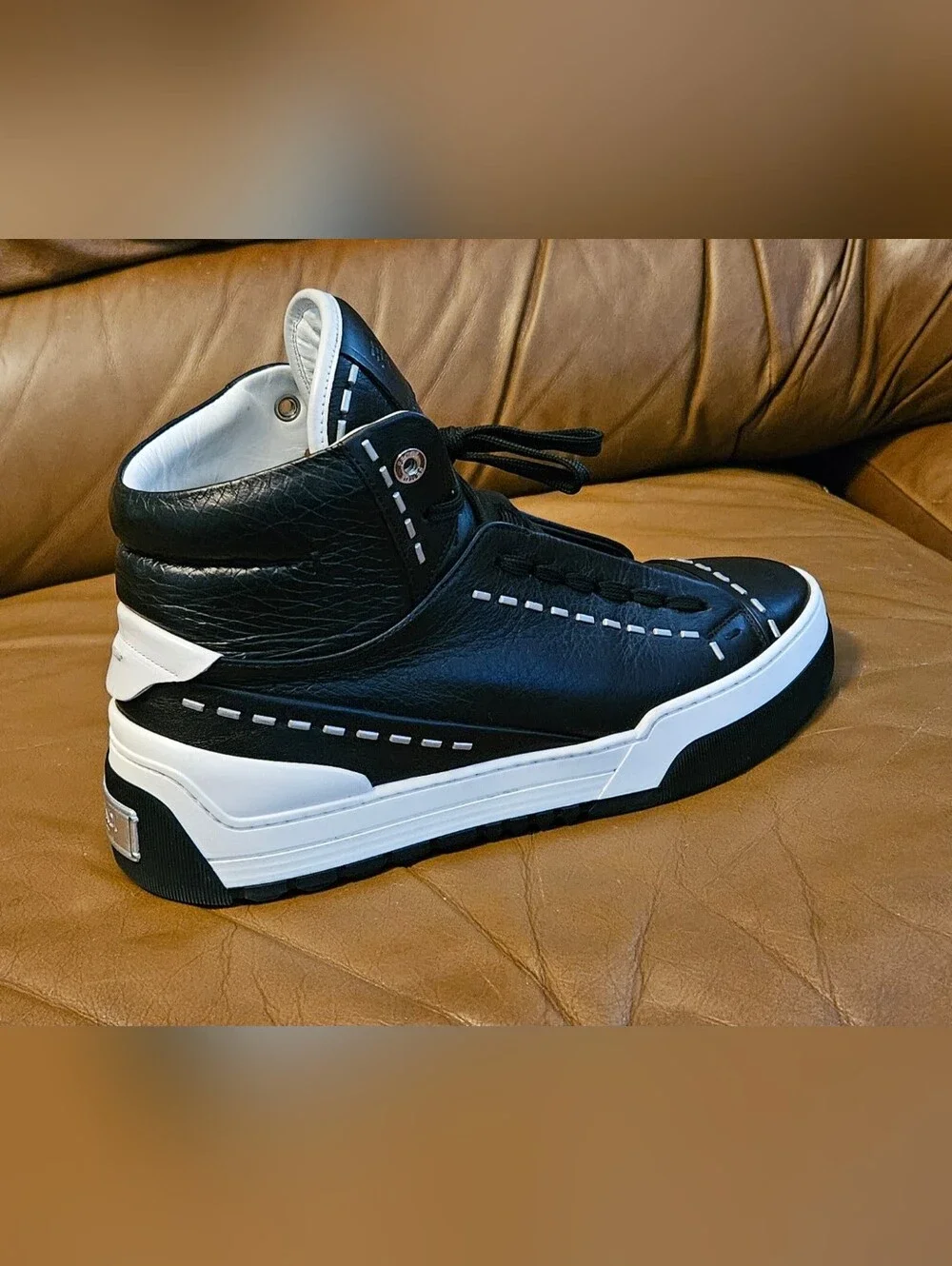 Men's Fendi Black Leather Designer High-End Sneakers Size 7 US